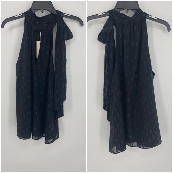 Ramy Brook NWT Sasha Clip Diamond Tie Neck Sleeveless Keyhole Lined Blouse M New - Picture 2 of 9